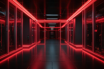 Fototapeta premium Data server center background, digital hosting, red lights