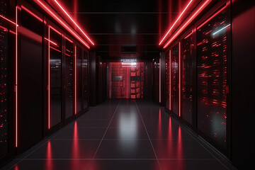 Data server center background, digital hosting, red neon lights