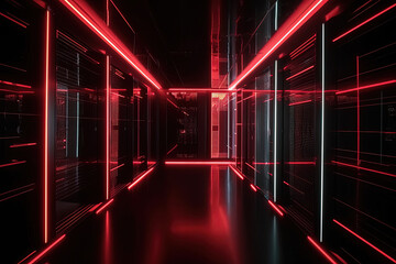 Data server center background, digital hosting, red neon lights