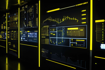 Obraz premium Data server center background, digital hosting, yellow light