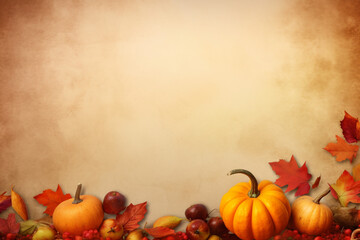 Naklejka na ściany i meble Thanksgiving day or Halloween Festive autumn decor from pumpkins, berries, and leaves on a white wooden background. Flat lay Seasonal composition with copy space. pumpkin top view, holiday