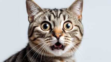 Young crazy surprised cat make big eyes closeup. surprised kitten funny face big eyes. AI Generative
