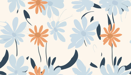 Hand drawn minimal abstract floral pattern. Collage cute print. Fashionable template for design