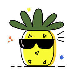 Pineapple in sunglasses. Vector cartoon tropical fruit with sunglasses.