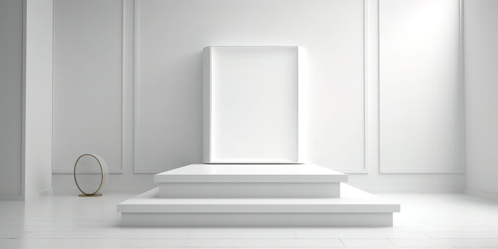 podio in stanza bianca con cornice