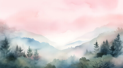 A dreamy and ethereal watercolor landscape, with soft washes of pastel colors blending seamlessly, providing a serene and enchanting backdrop for graphic design projects that evoke a sense of tranquil