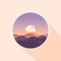 Flat nature icon. Round icon of nature with a landscape. Beautiful icon in modern style