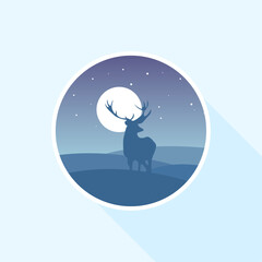 Flat nature icon. Round icon of nature with a landscape. Beautiful icon in modern style