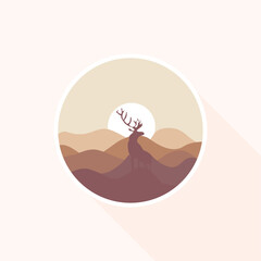 Flat nature icon. Round icon of nature with a landscape. Beautiful icon in modern style