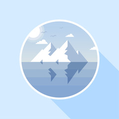 Flat nature icon. Round icon of nature with a landscape. Beautiful icon in modern style
