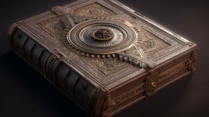Fototapeta na wymiar An ancient ornate intricate old tome spell book