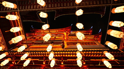 The colorful Chinese lantern hanging up during the festival days for the good blessing