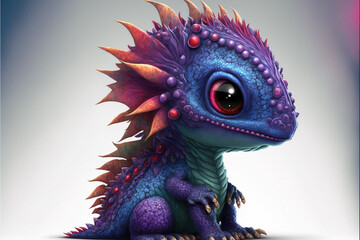 Wonderful dragon of fantasy, blue and purple colours, lord of imagination, meaningful eyes, unique visuality, main character, horizontal, AI generative