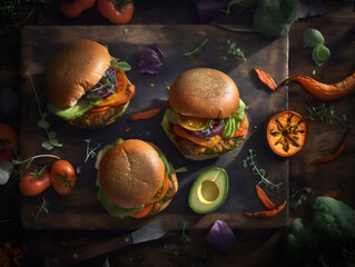 Fototapeta na wymiar sweet potato veggie burger sliders. generative ai