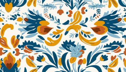 Modern ethnic floral ornamental pattern. Hand drawn abstract organic shapes print. Collage contemporary design