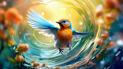 colorful bird macro shot close up, Generative AI