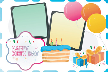 Happy birthday background design photo frame vector illustration