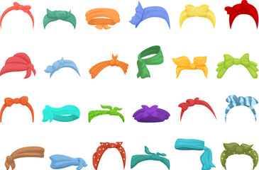 Naklejka premium Hairband icons set cartoon vector. Scarf hair. Woman ribbon