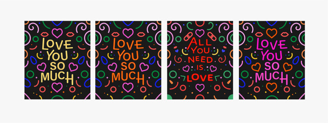 Love you so much and all you need is love poster vector illustration.