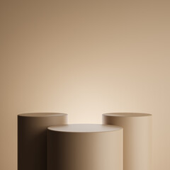 Cylinder brown podium in brown background with minimalist style for product stand