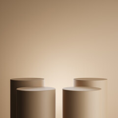Cylinder brown podium in brown background with minimalist style for product stand