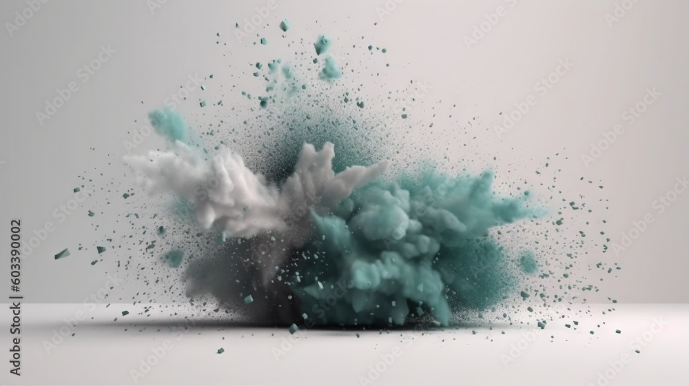 Aufkleber a green and white substance is exploding in the air on a white surface. generative ai
