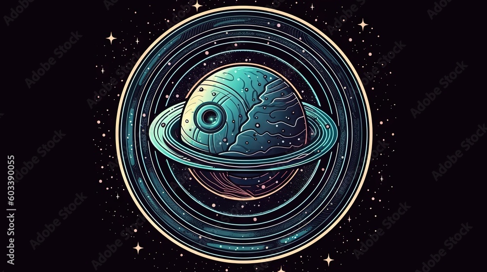 Poster an image of a space station with a saturn and stars in the background. generative ai