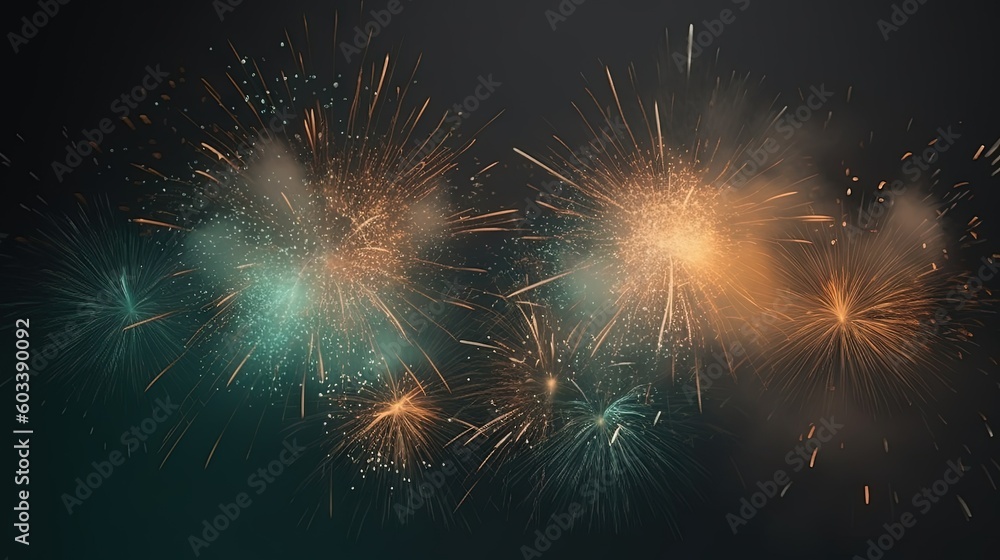 Poster a group of fireworks on a black background with a sky background. generative ai