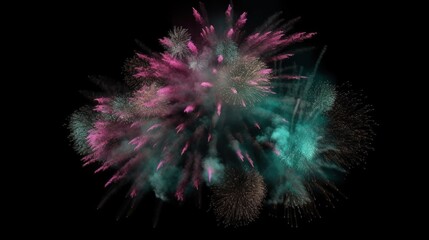  a colorful fireworks is lit up in the night sky with a black background.  generative ai