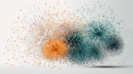 a group of colorful fireworks on a white background with space for text.  generative ai