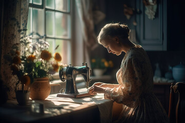 Close-up sew. Romantic, Elegant, Whimsical, Fragrant, Charming vibe. Generative AI