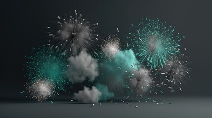  a bunch of green and white fireworks on a black background.  generative ai