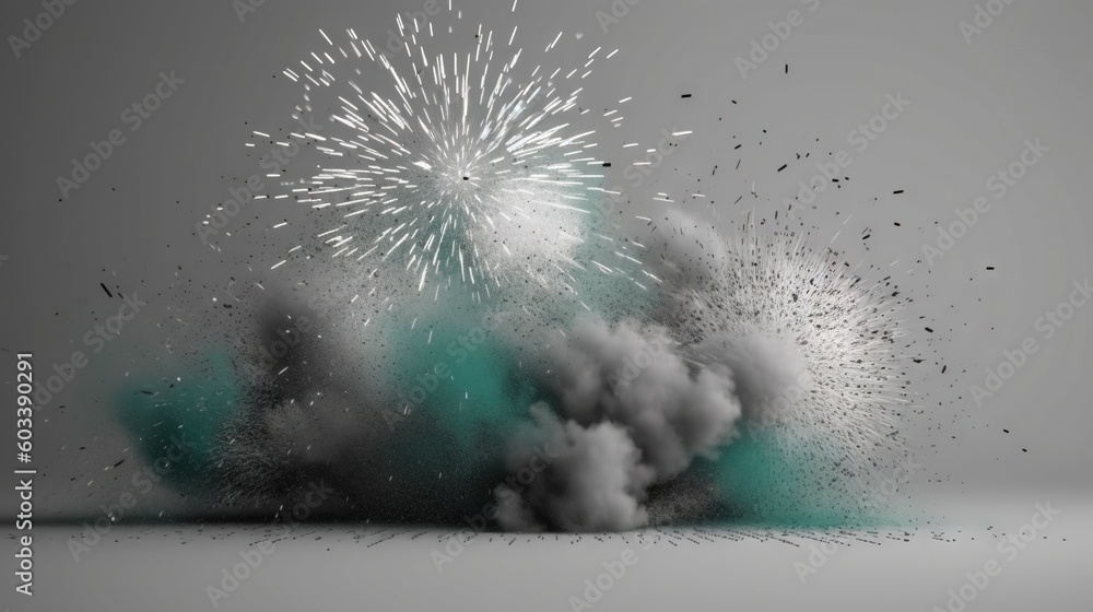 Poster  a black and white photo of a firework exploding in the air.  generative ai