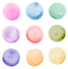 watercolor colorful circle stains and drops set on transparent background