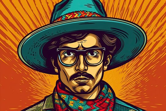 mexican man wearing a sombrero, style of pop art, generative ai