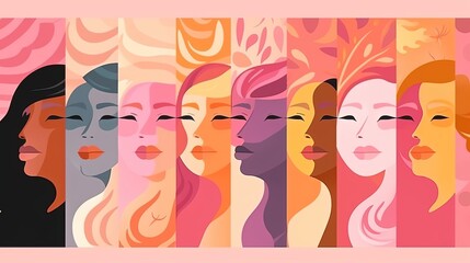 LGBT pride month. Women's month. Women of different nationalities and cultures: African, European, Asian, Arab. Fight for rights, independence, equality, LGBT. Women's entrepreneurship. Generative AI