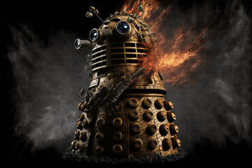 Creature of pain and suffer, broken world, Doctor Who, Dalek, boom, bursting, detonating, exploding, EXTERMINATE, Generative AI