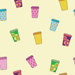 Vector abstract coffee cups repeating pattern background.