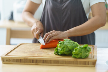 Prepare food  woman is preparing vegetable salad in the kitchen Healthy Food Healthy Cooking