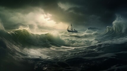 strong storm in the sea, creative banner. AI Generated