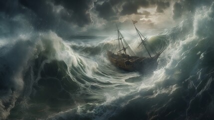 strong storm in the sea, creative banner. AI Generated - obrazy, fototapety, plakaty