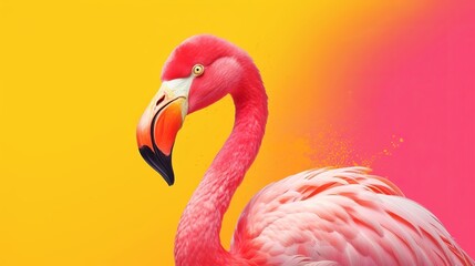 Fototapeta premium Pink flamingo in yellow foundation. AI Generated