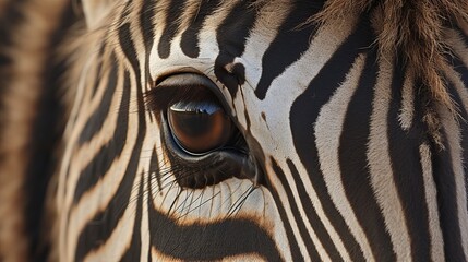 Closeup shot of a zebra eye. AI Generated