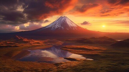 Sunset see of the well of magma. AI Generated