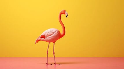 Fototapeta premium Pink flamingo in yellow foundation. AI Generated