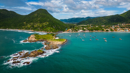 Fototapeta na wymiar aerial view of ponta dos campanhas santa Catarina island Brazil florianopolis armacao beach