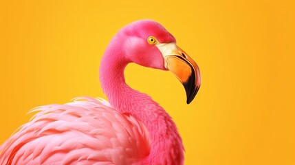 Pink flamingo in yellow foundation. AI Generated