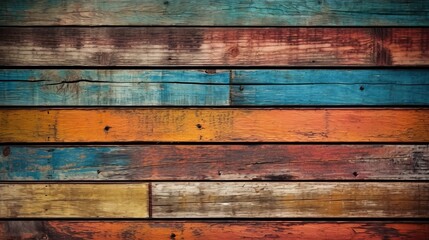 Fototapeta premium Out of date, grungy, colorful wood foundation. AI Generated