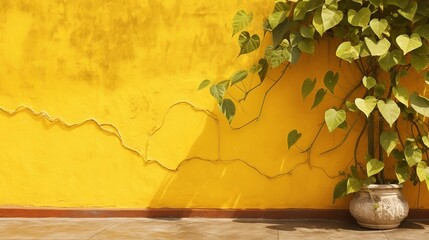 Mexican colonial yellow divider establishment with vine plant. AI Generated