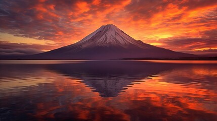 Fototapeta premium Sunset see of the well of magma. AI Generated